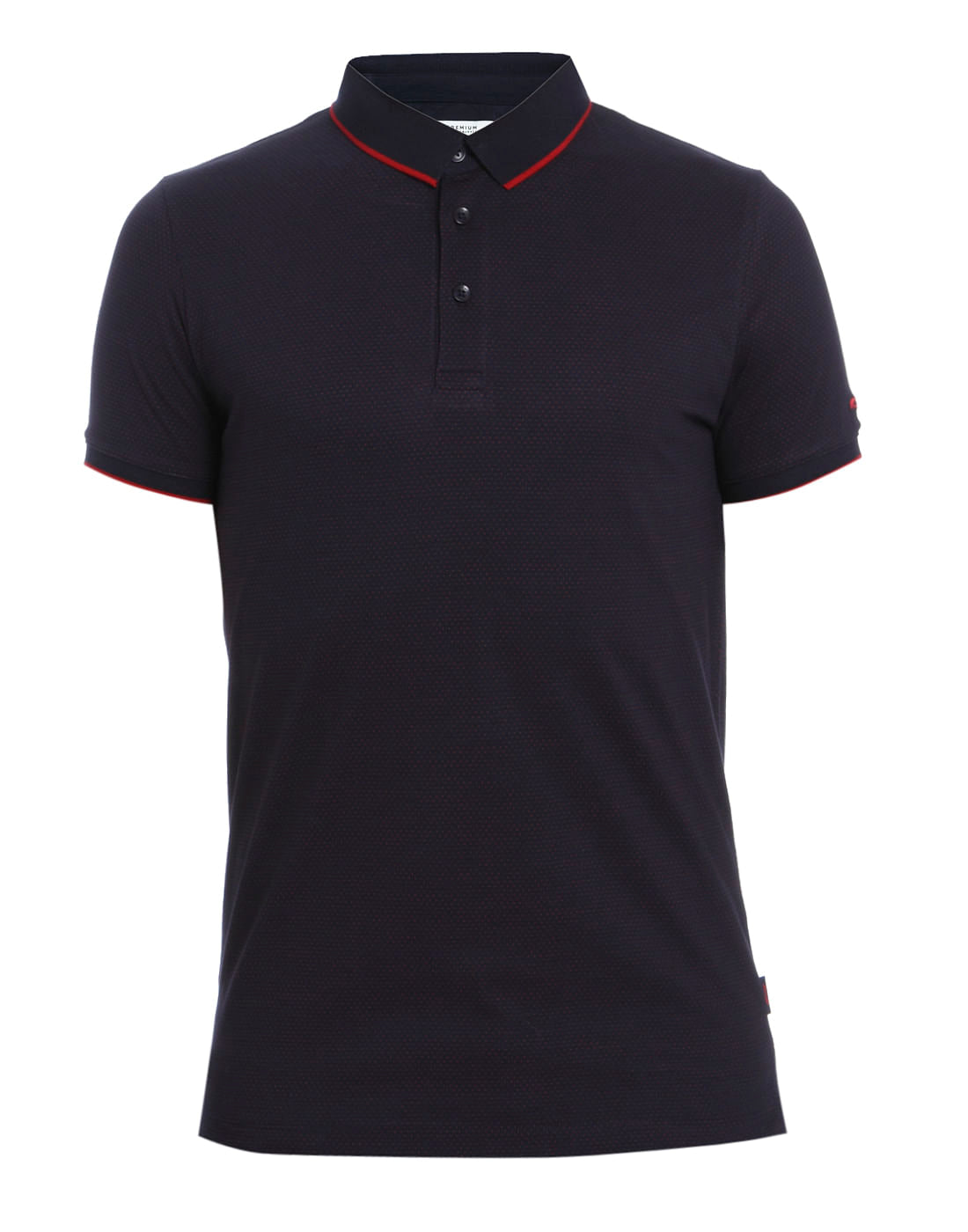 Navy Blue Dobby Polo Neck T-shirt