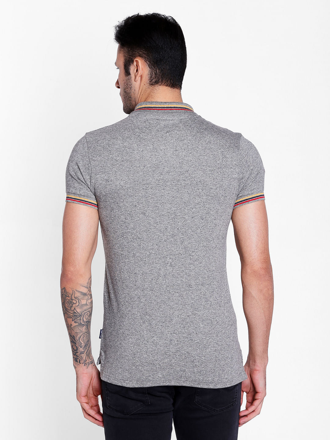 Grey Logo Print Polo Neck T-shirt