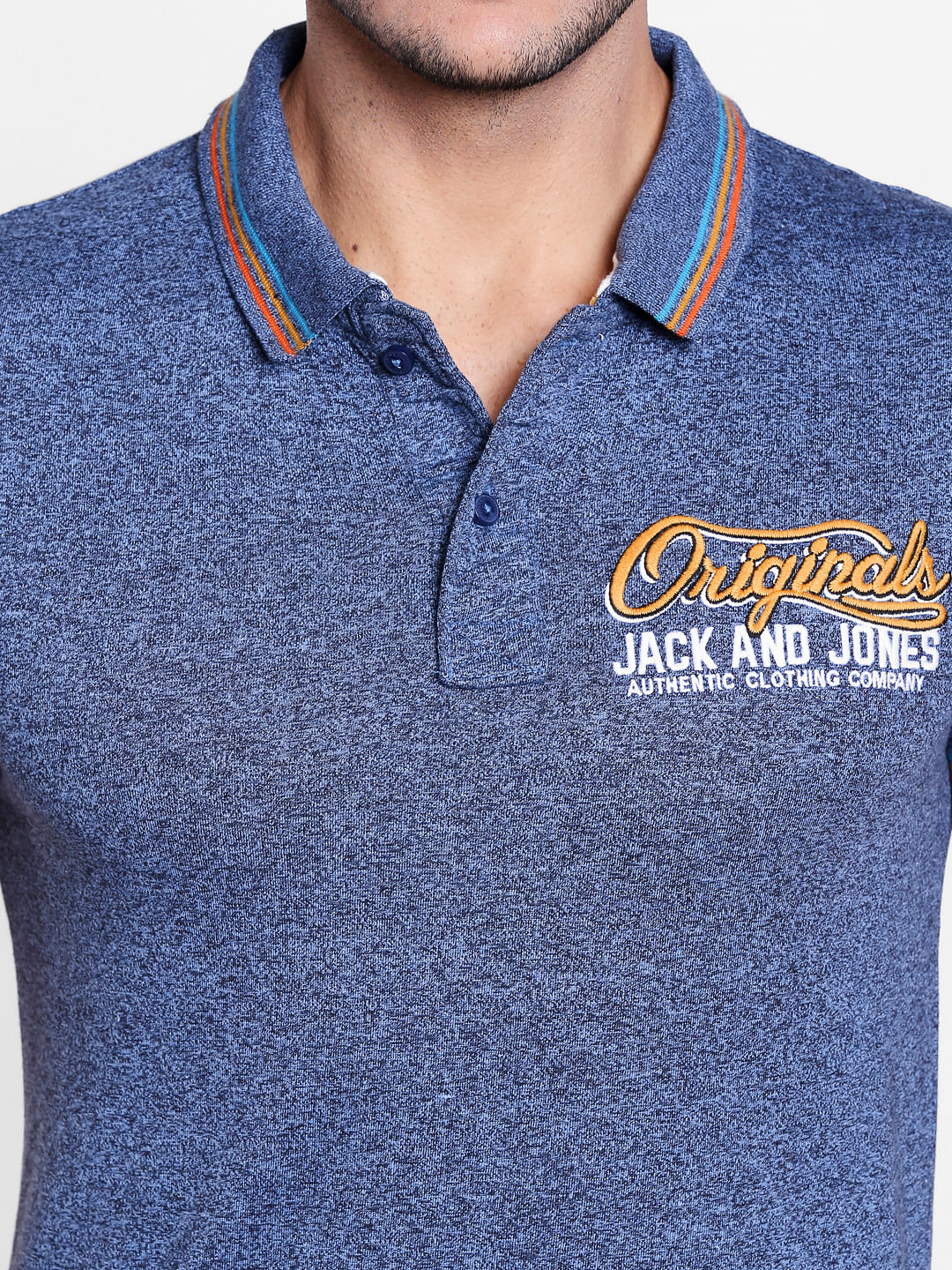 Blue Logo Print Polo Neck T-shirt