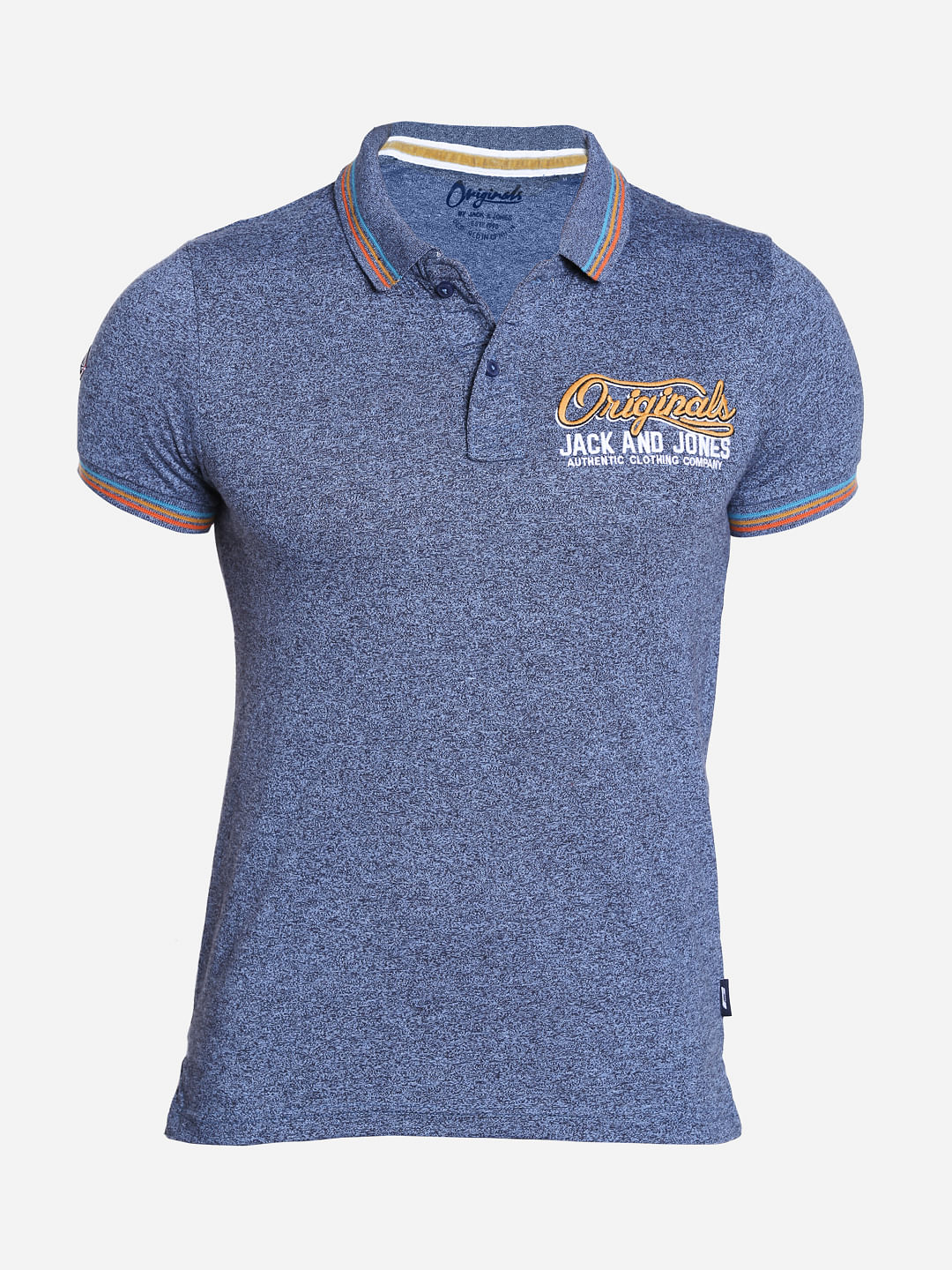 Blue Logo Print Polo Neck T-shirt