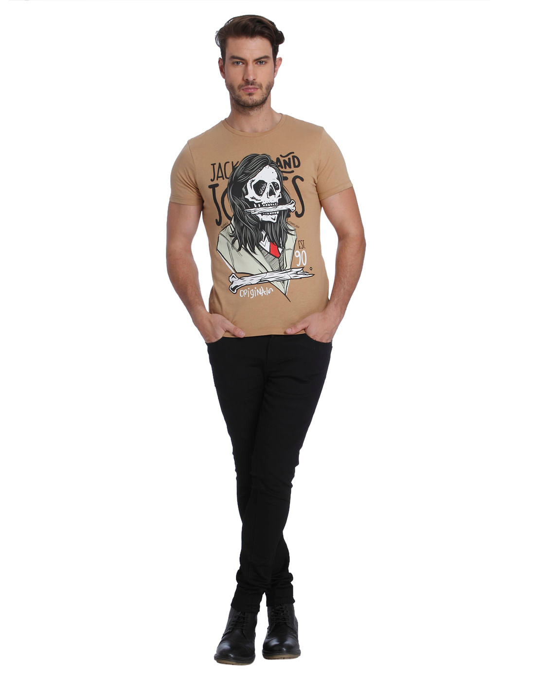 Brown Graphic Print Crew Neck T-shirt