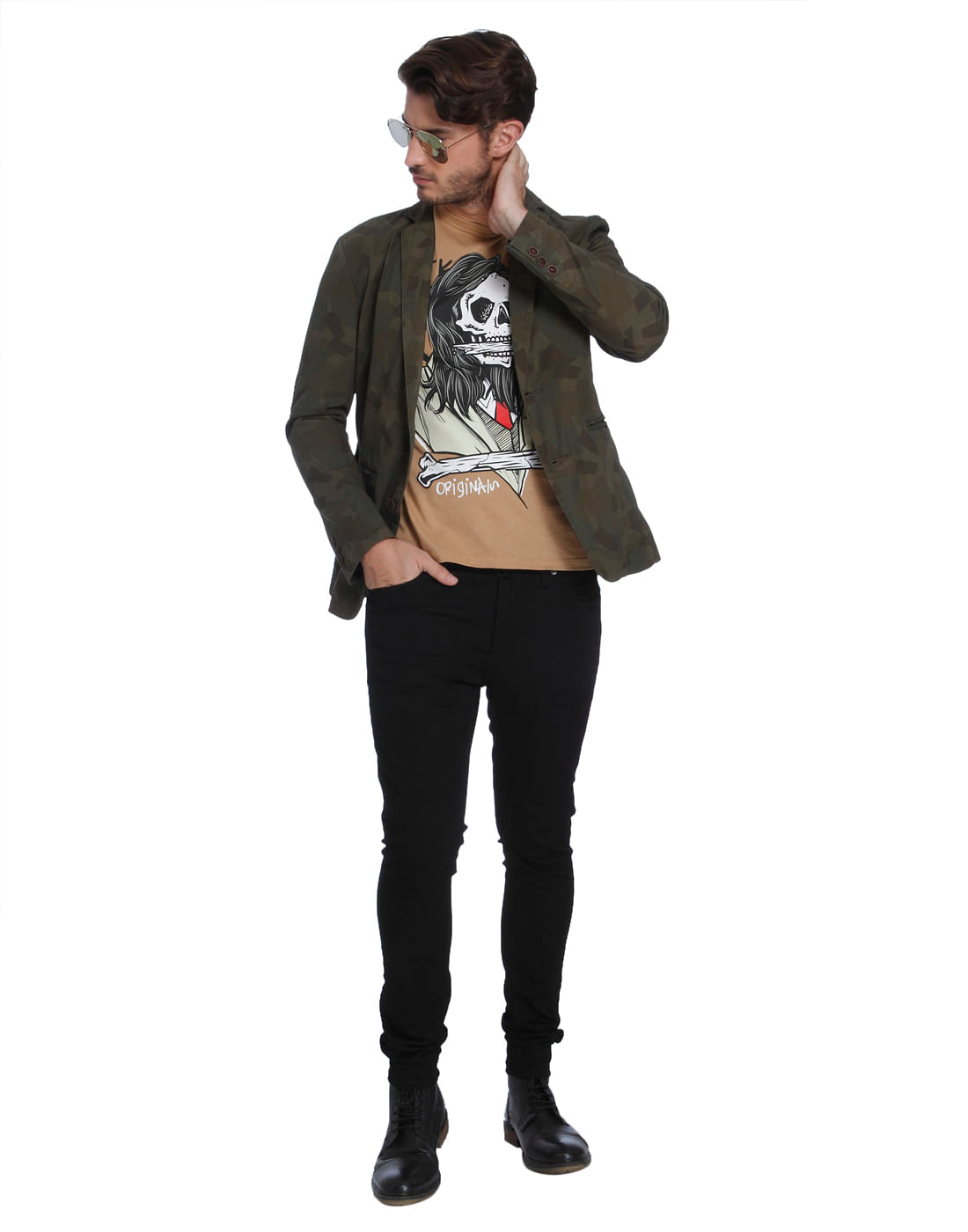 Brown Graphic Print Crew Neck T-shirt