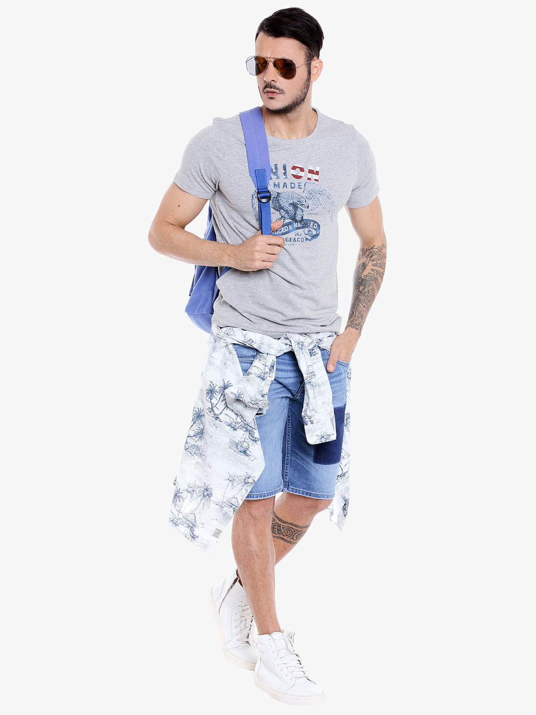 Grey Graphic Print Crew Neck T-shirt