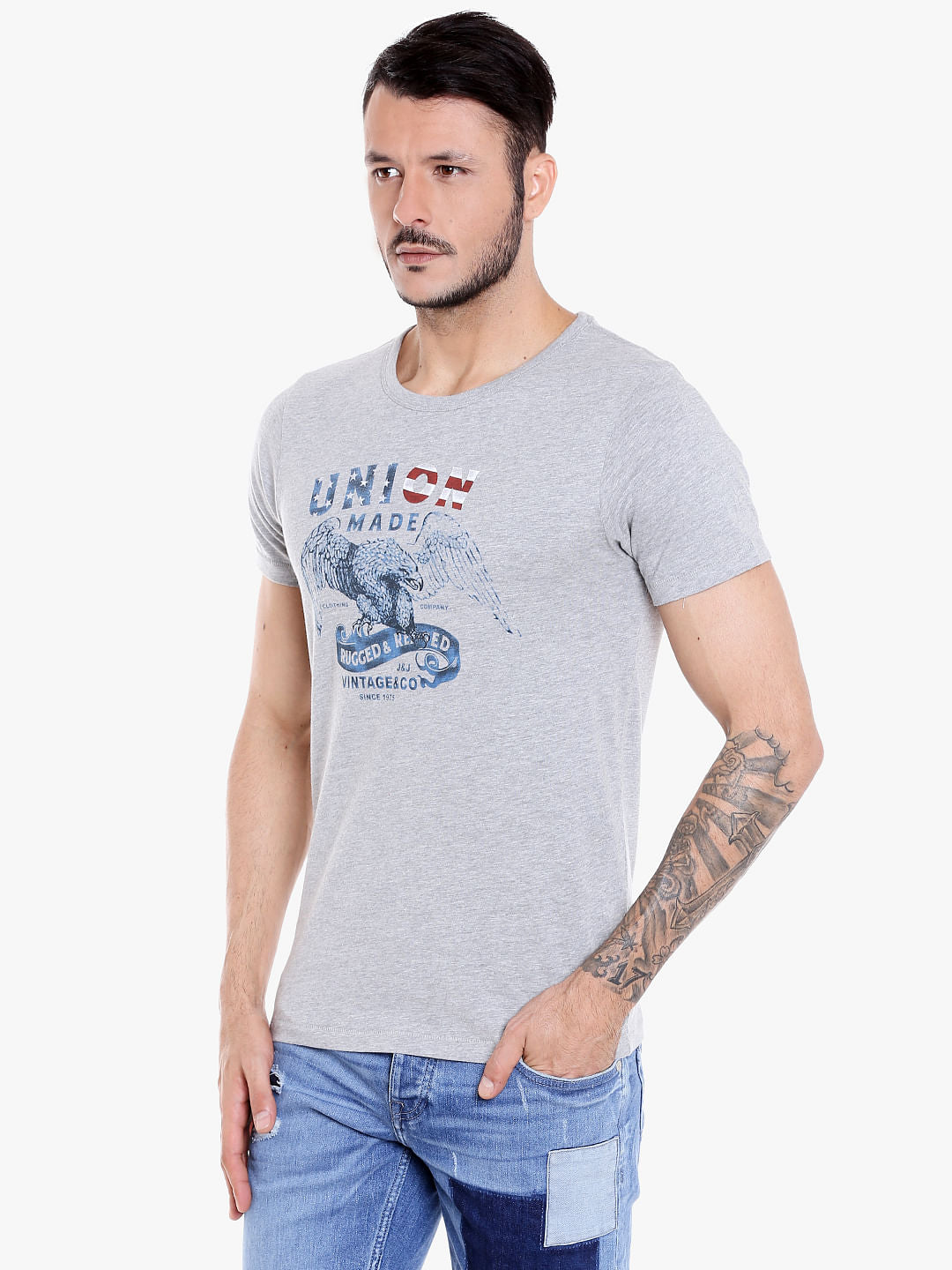 Grey Graphic Print Crew Neck T-shirt