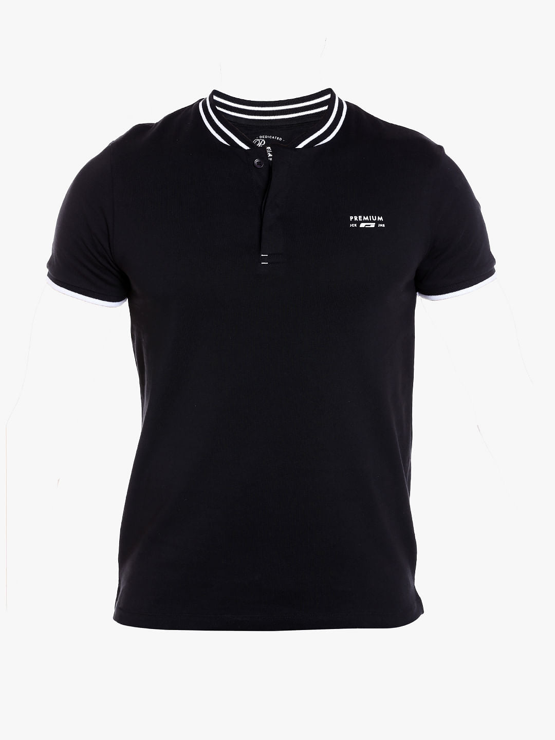 Black Contrast Tipping Polo Neck T-shirt