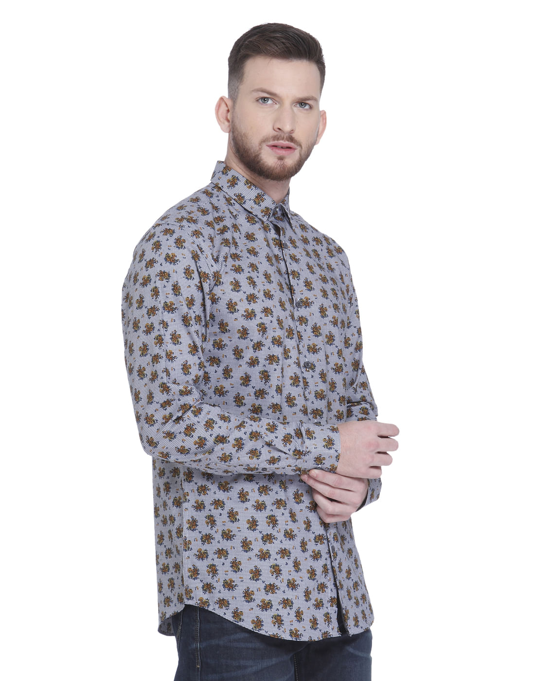 Grey All Over Print Full Sleeves Shirt