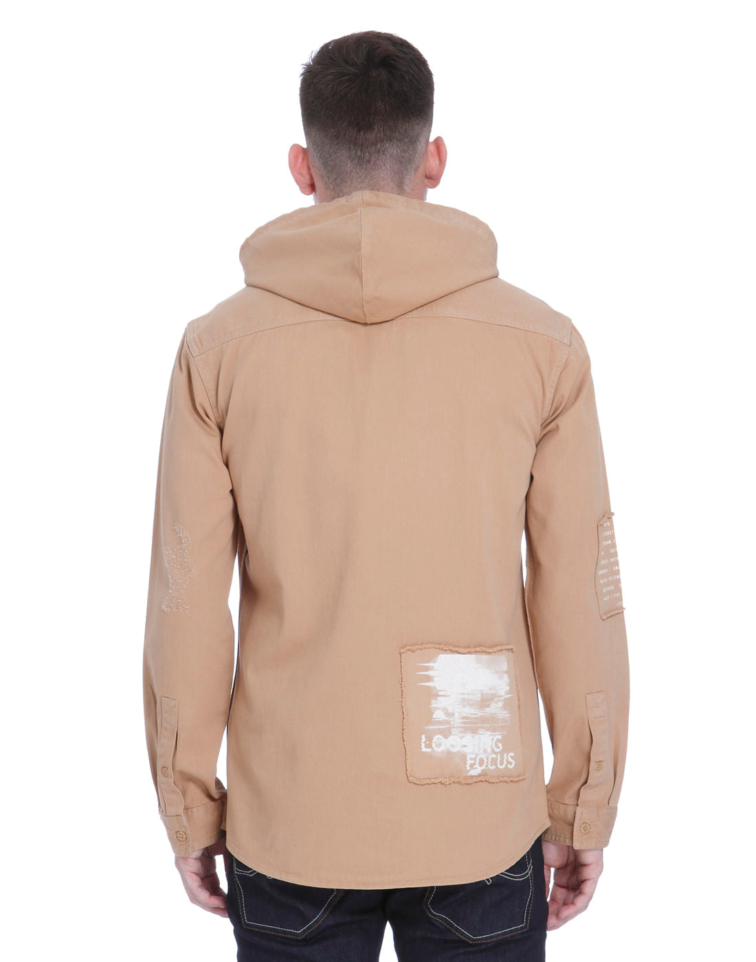 Brown Hooded Zip Up Shirt