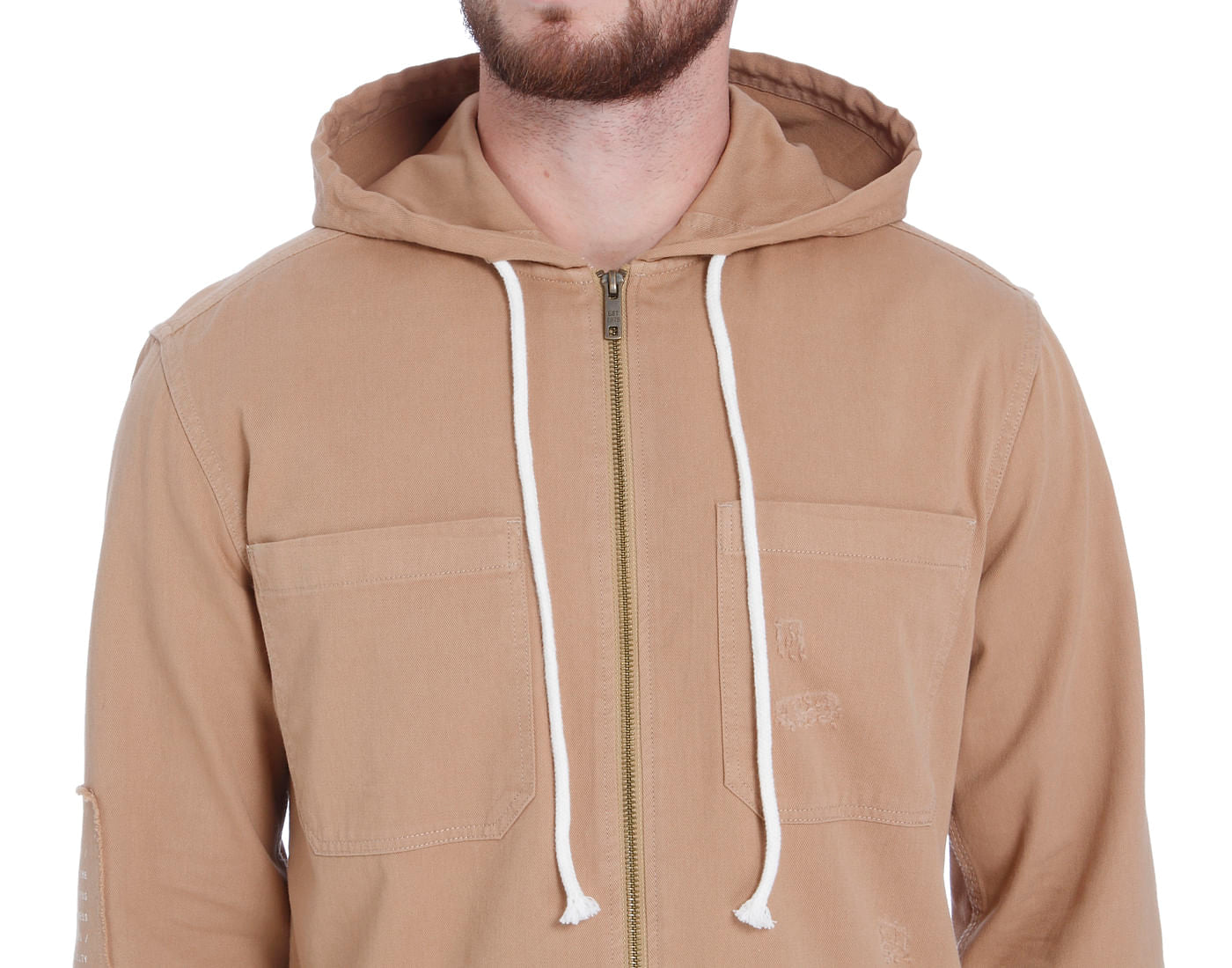 Brown Hooded Zip Up Shirt