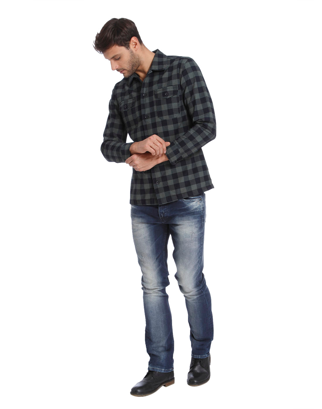 Green Check Print Full Sleeves Shirt