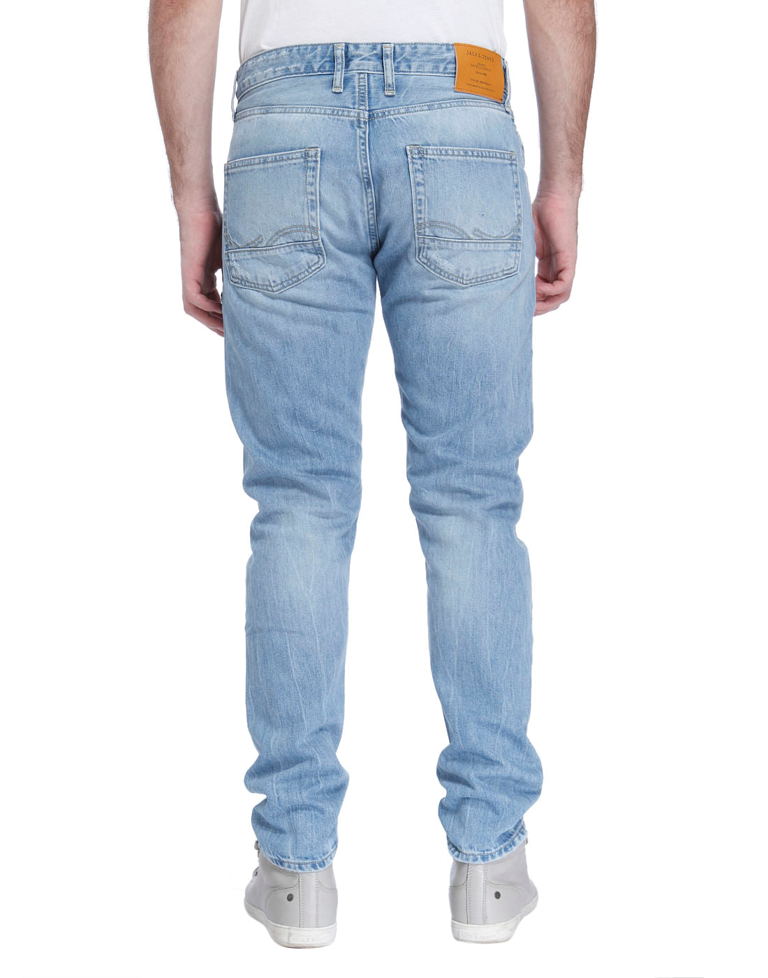 Blue Mid Rise Erik Patch Print Anti-Fit Jeans