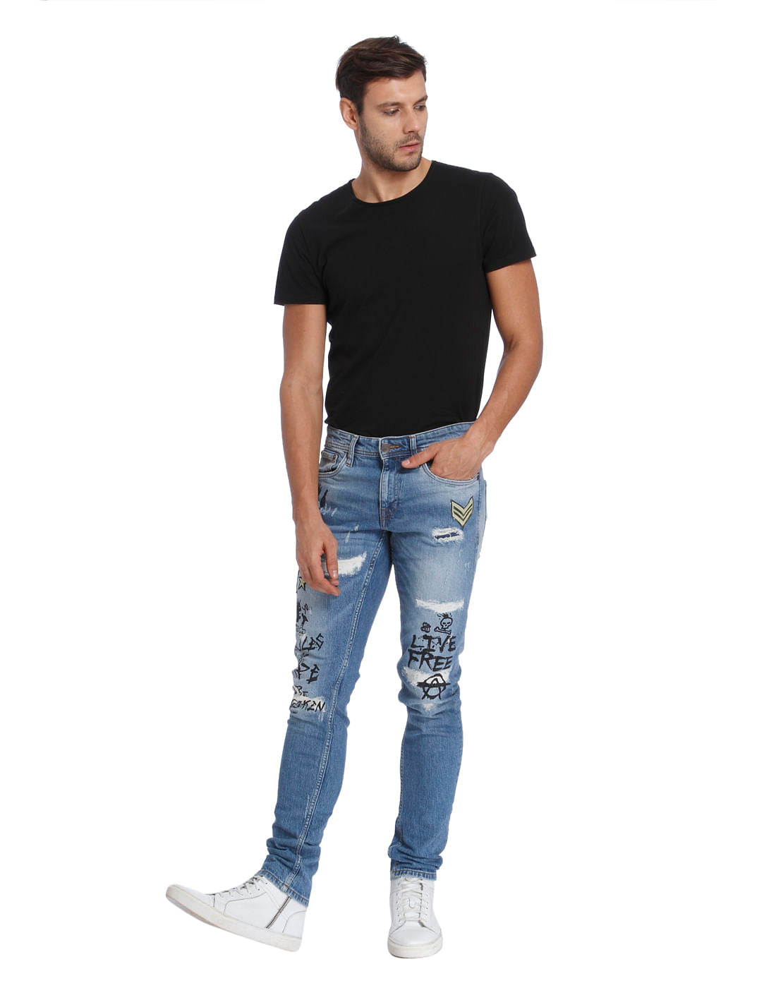 Blue Low Rise Glenn Graphic Slim Fit Jeans