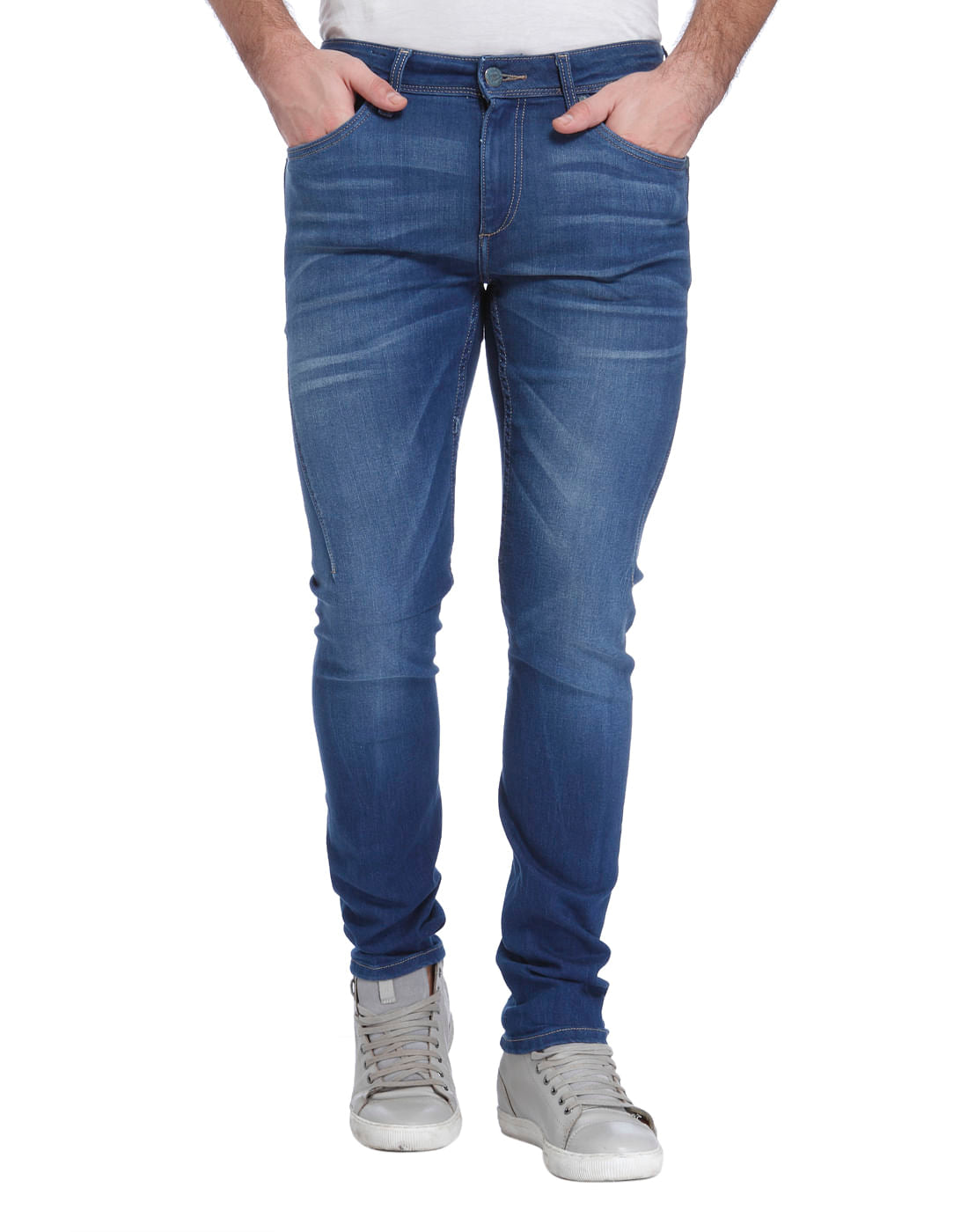 Blue Mid Rise Ben Washed Skinny Jeans