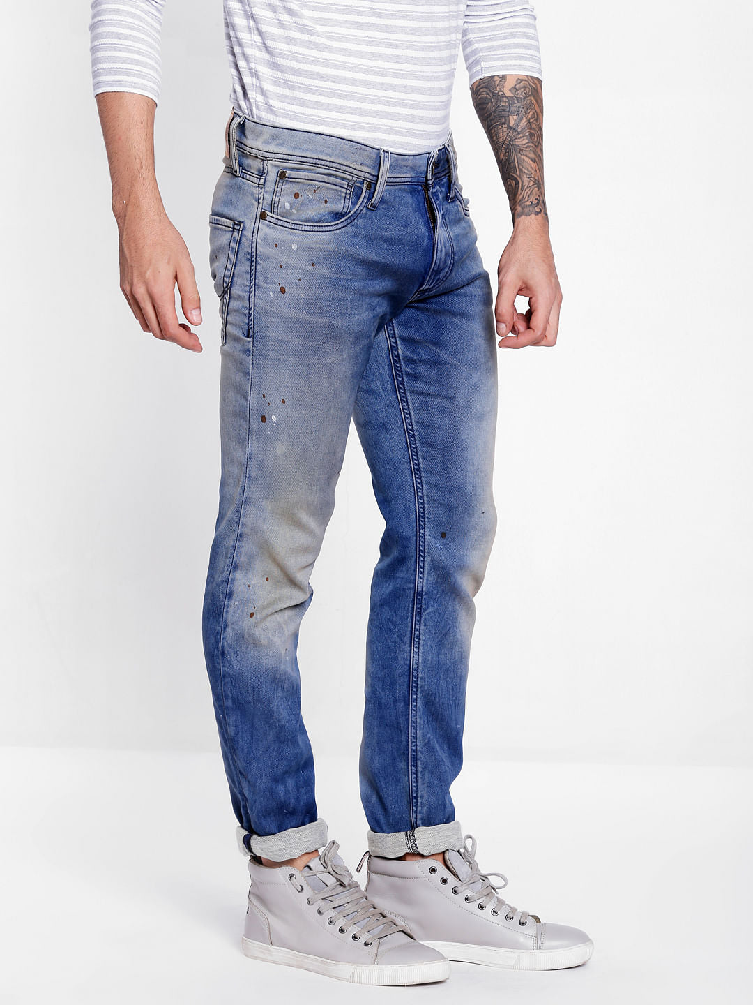Blue Mid Rise Glenn Splash Print Slim Fit Jeans