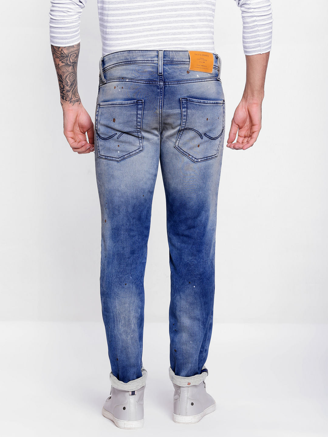 Blue Mid Rise Glenn Splash Print Slim Fit Jeans