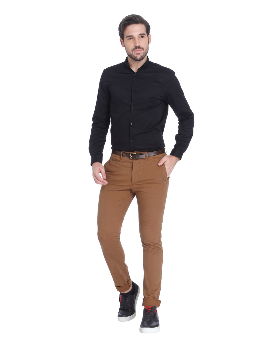Brown Mid Rise Slim Fit Pants