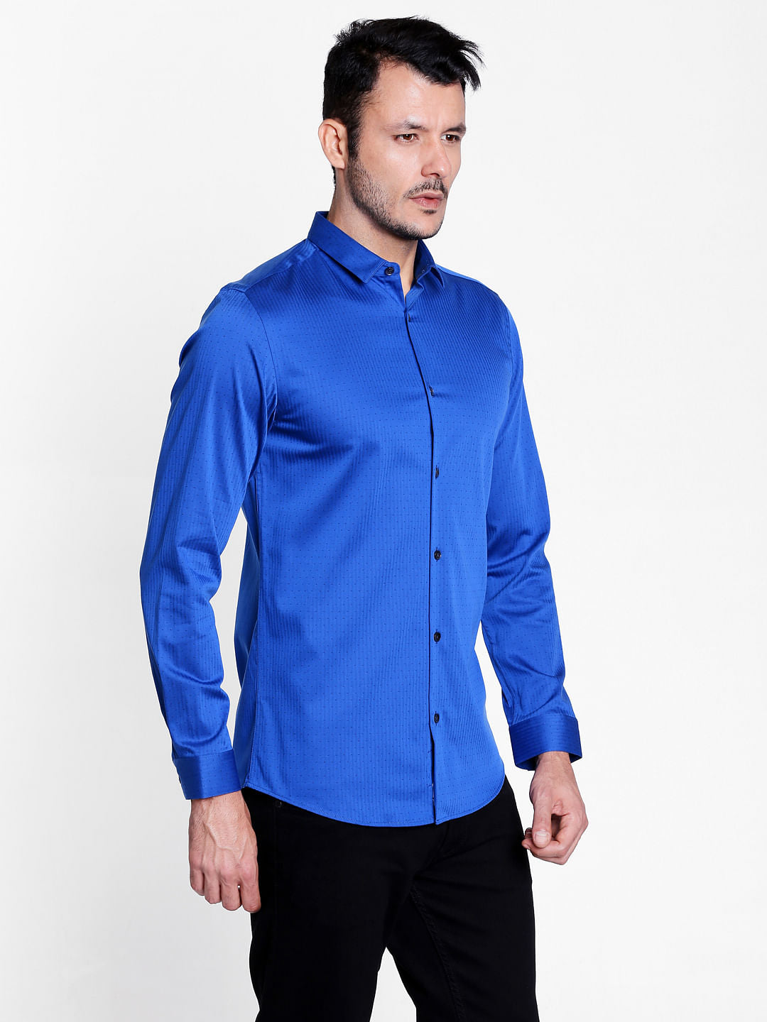 Blue Dobby Full Sleeves Shirt