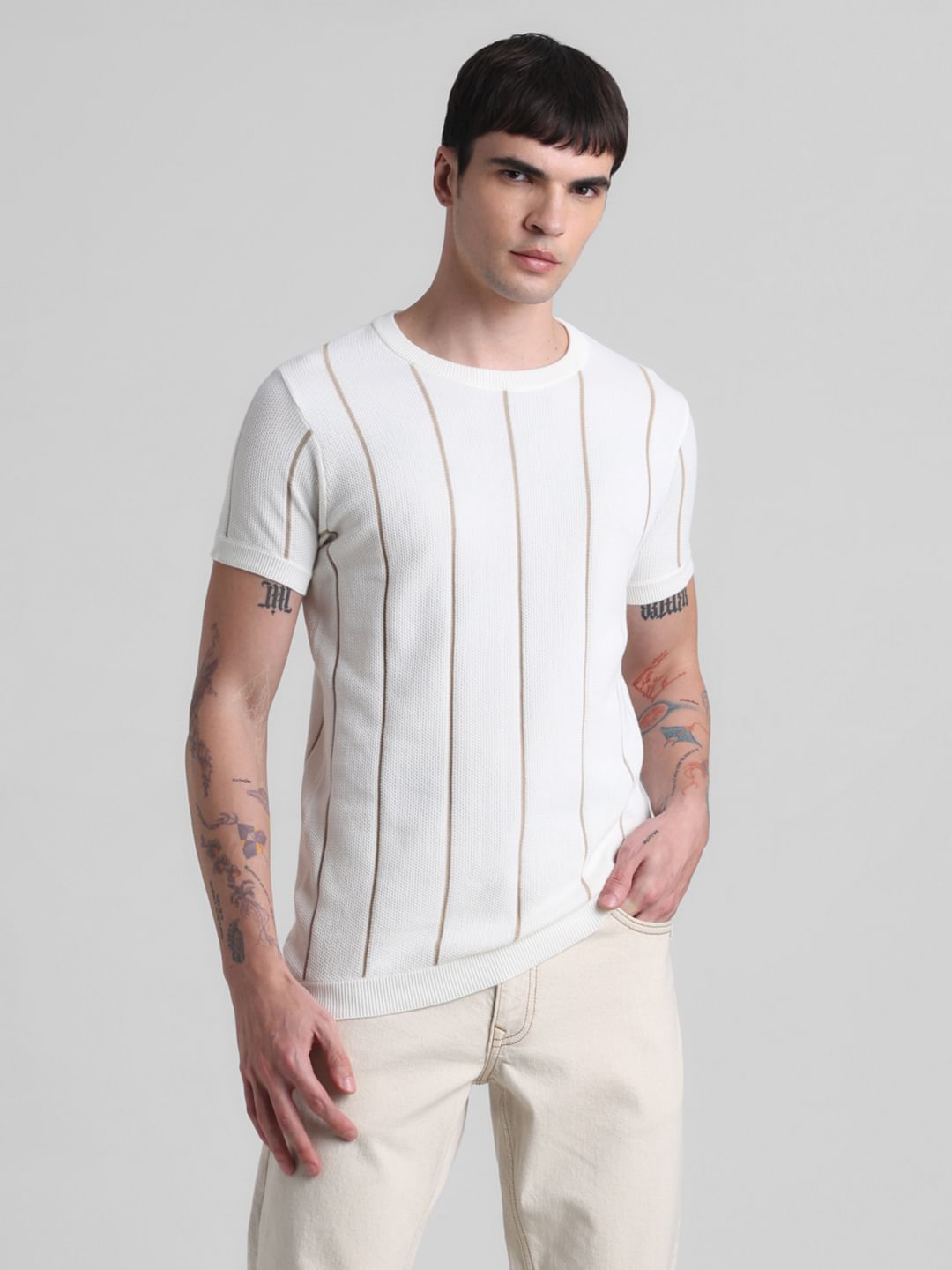 White Striped Knitted T-shirt