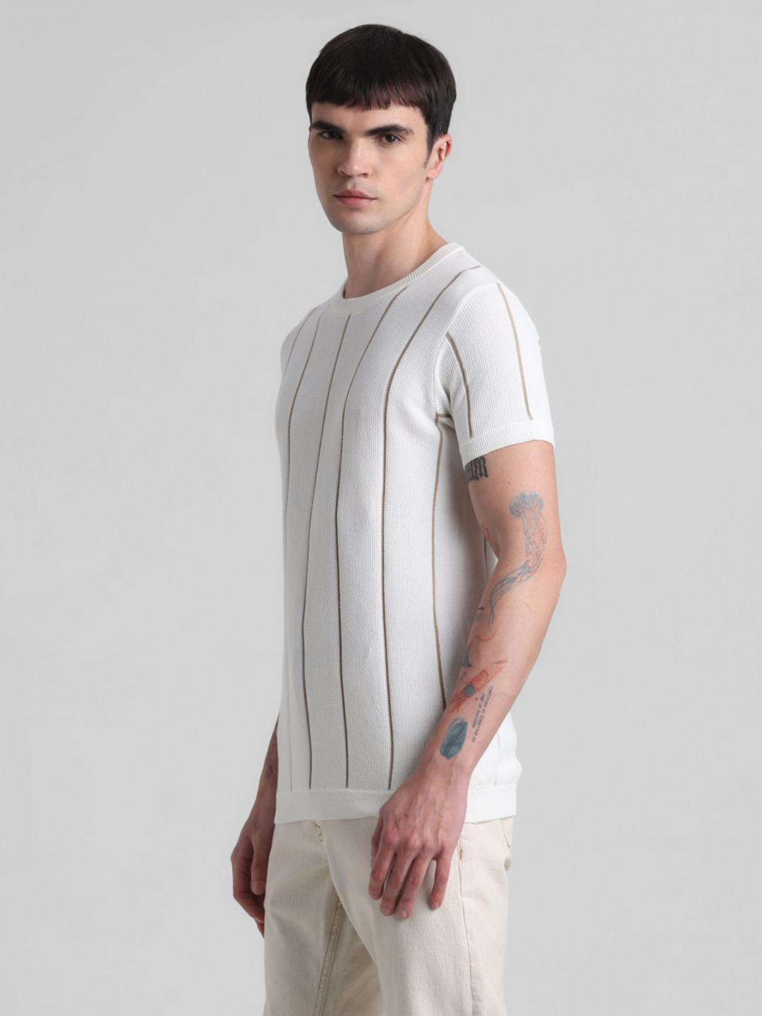 White Striped Knitted T-shirt
