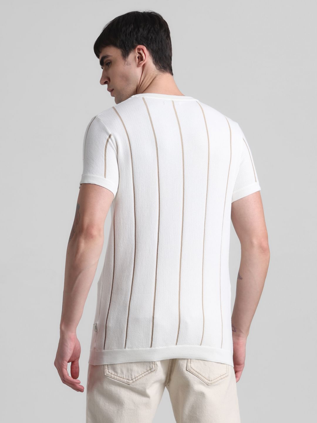 White Striped Knitted T-shirt