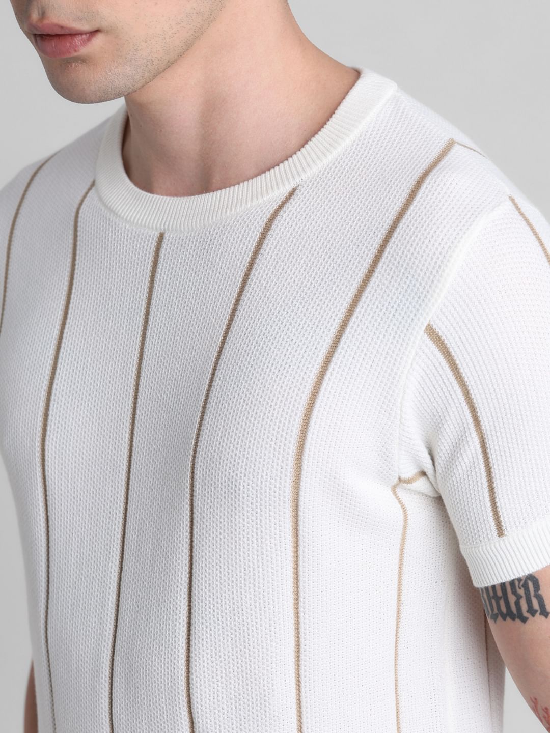 White Striped Knitted T-shirt