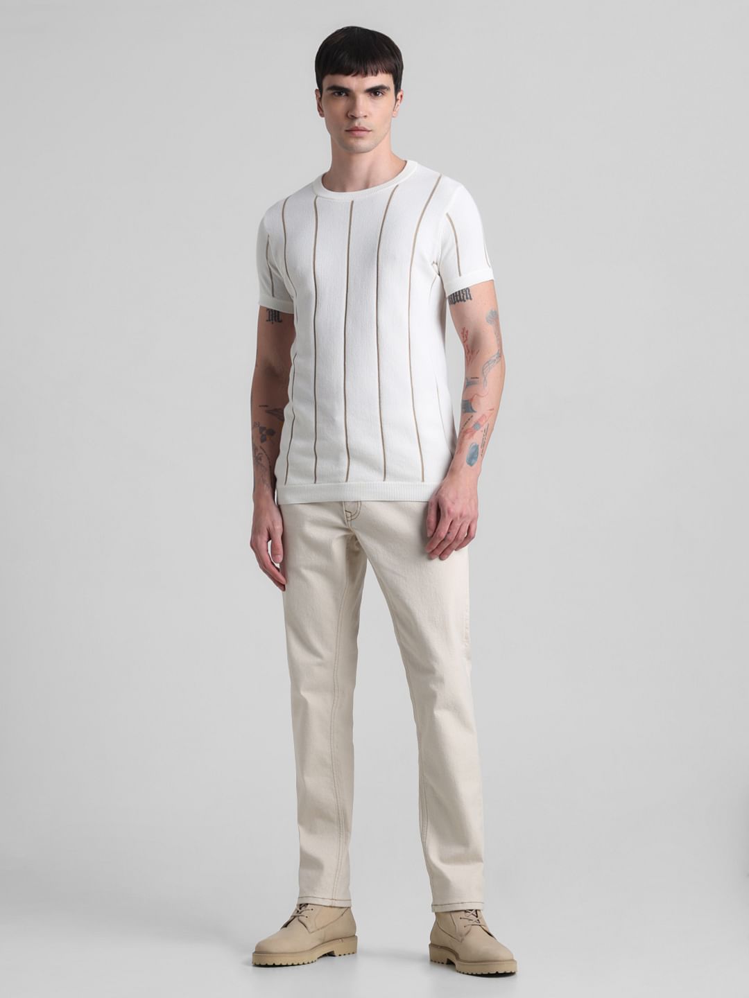 White Striped Knitted T-shirt