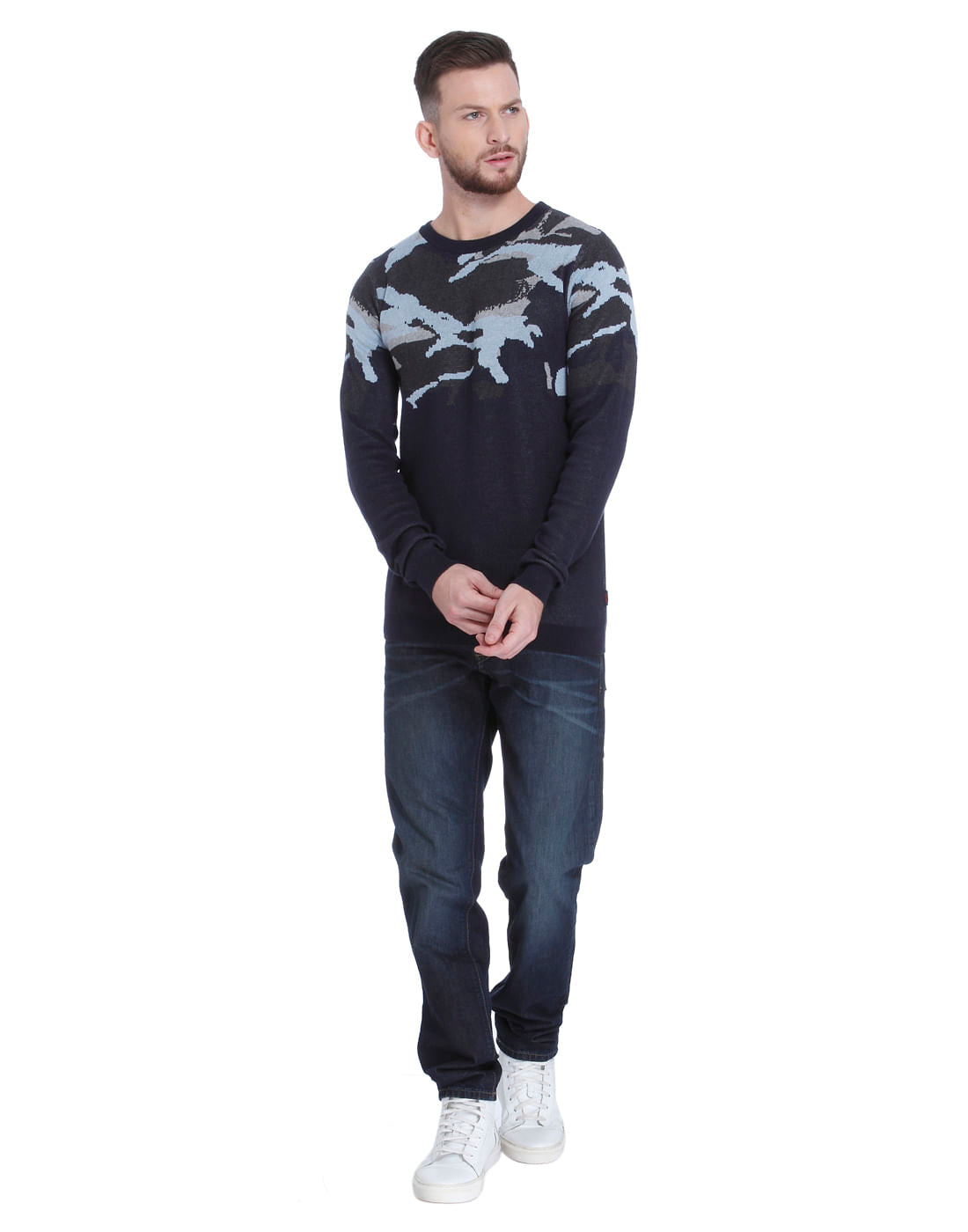 Black Abstract Print Knit Pullover