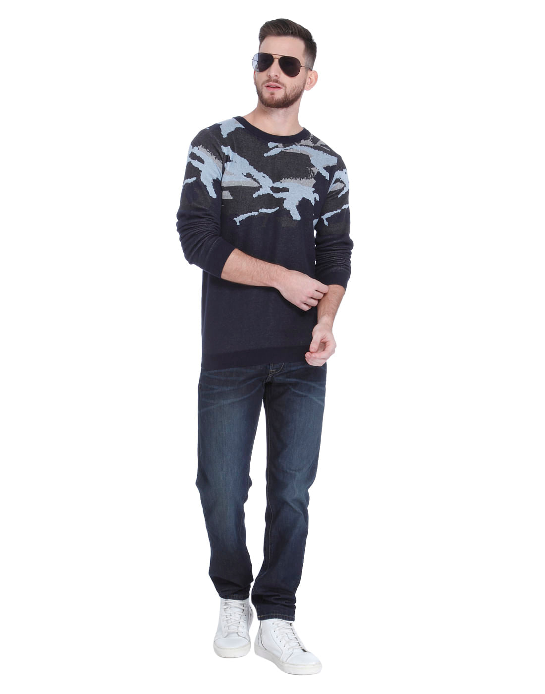 Black Abstract Print Knit Pullover