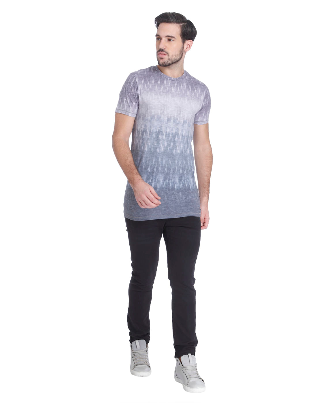 Light Grey All Over Print Crew Neck T-shirt