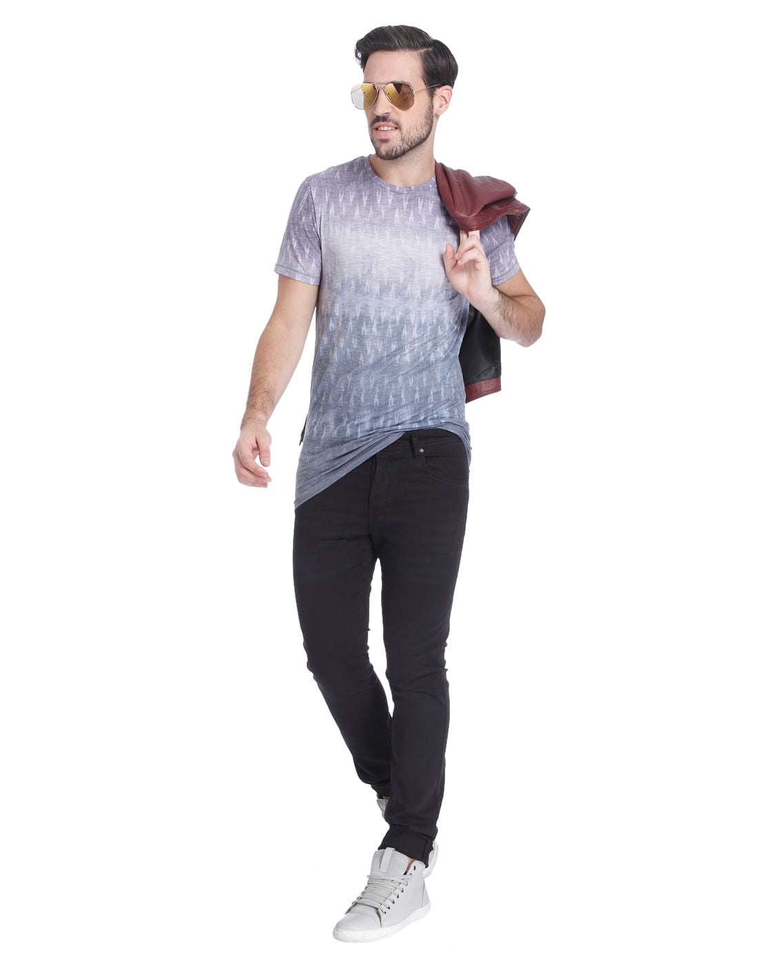 Light Grey All Over Print Crew Neck T-shirt