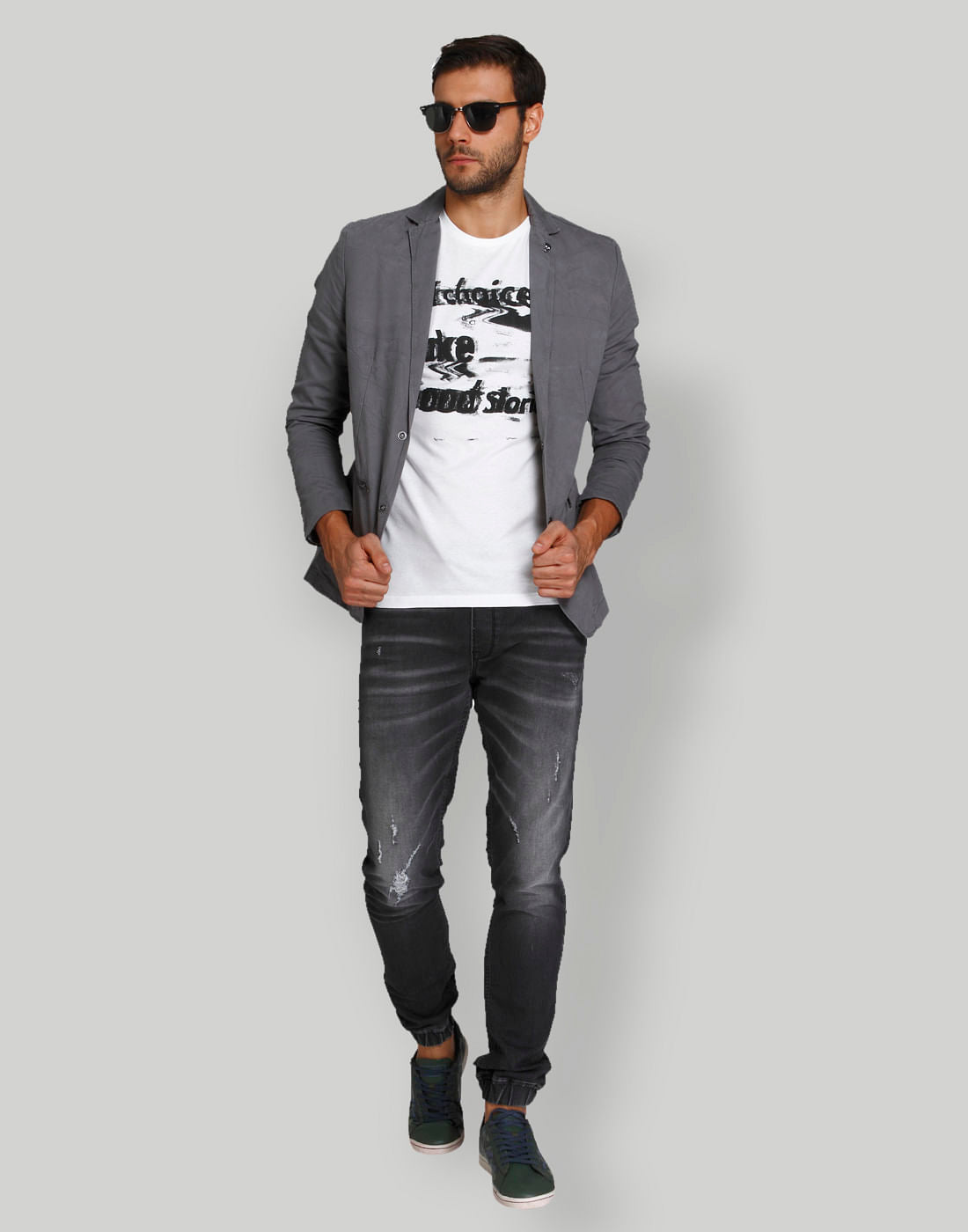 Grey Zipped Pockets Blazer