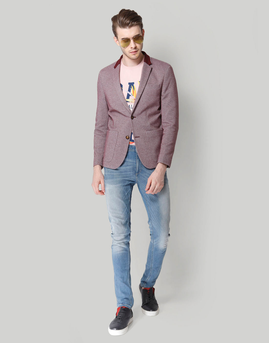 Burgundy Double Button Blazer