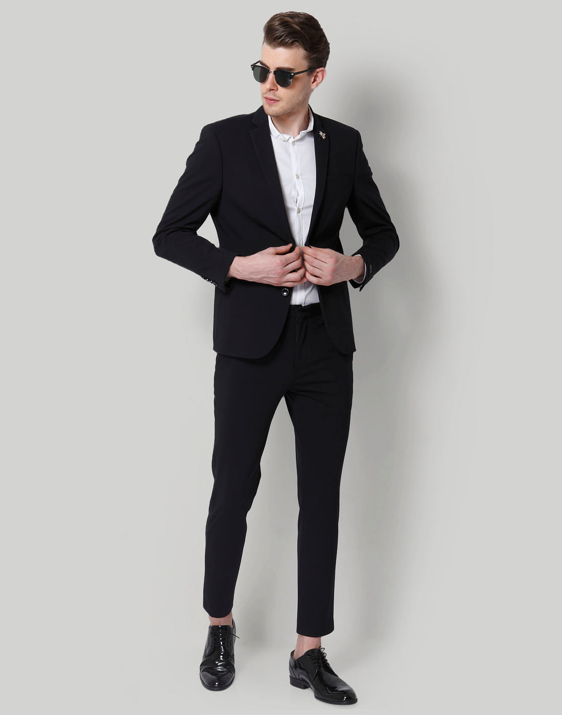 Black Double Button Slim Fit Blazer