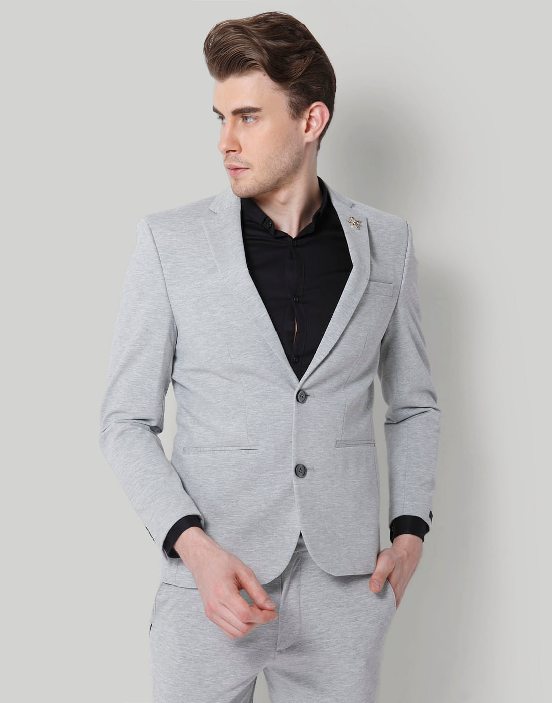 Light Grey Double Button Slim Fit Blazer