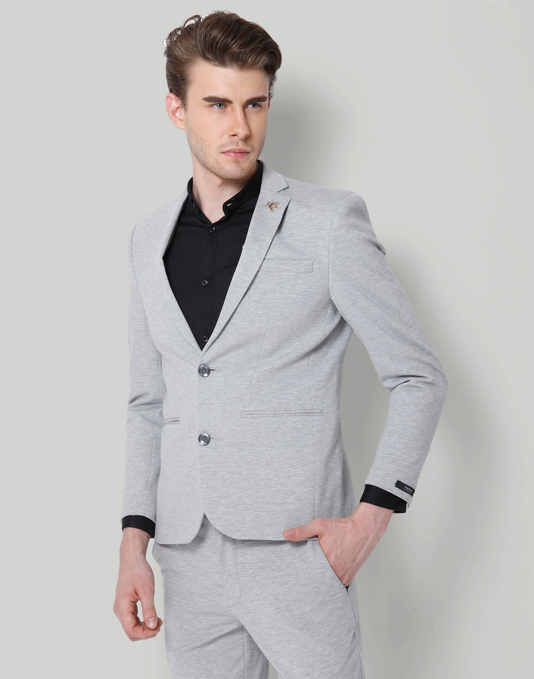 Light Grey Double Button Slim Fit Blazer