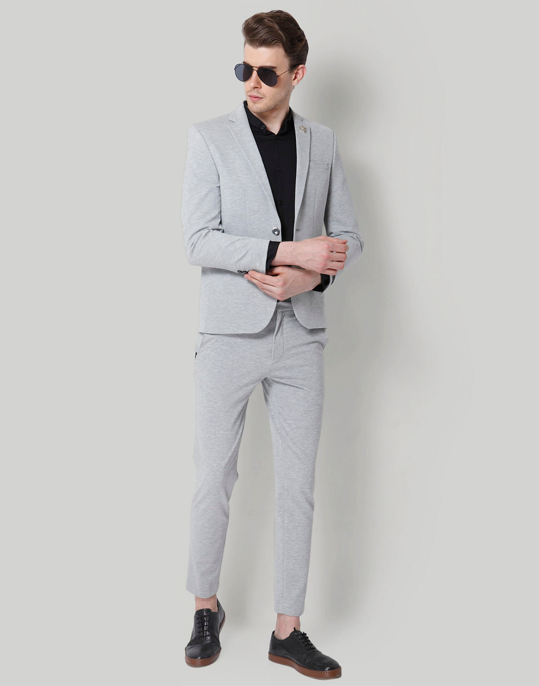 Light Grey Double Button Slim Fit Blazer