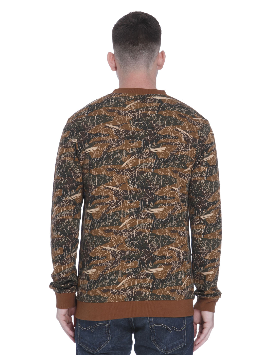 Brown Scribble Print Zip Up Sweatshirt