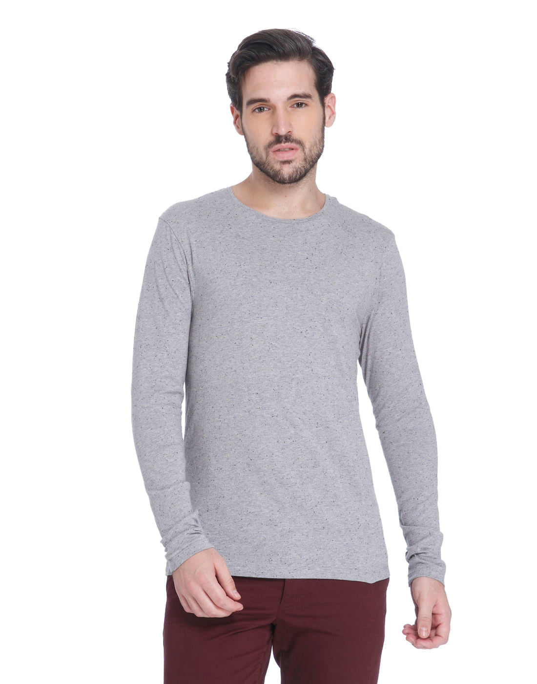 Grey Full Sleeves Crew Neck T-shirt