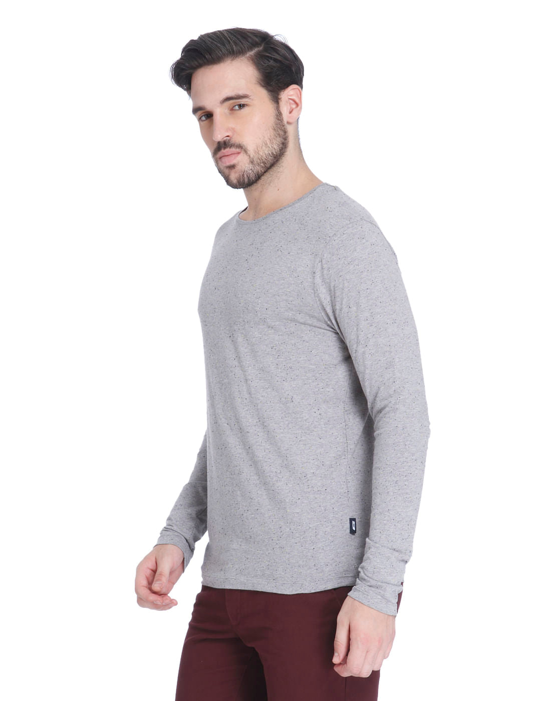 Grey Full Sleeves Crew Neck T-shirt