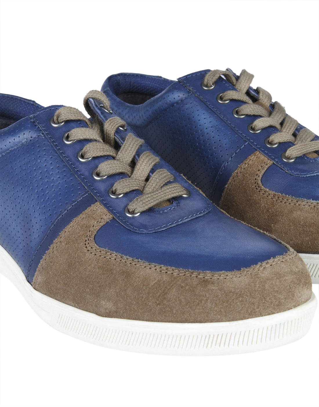 Blue Colourblocked Sand Leather Sneakers
