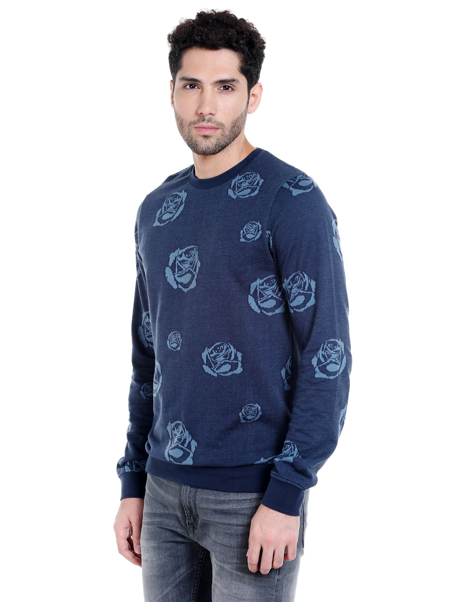 Blue Rose Print Sweatshirt