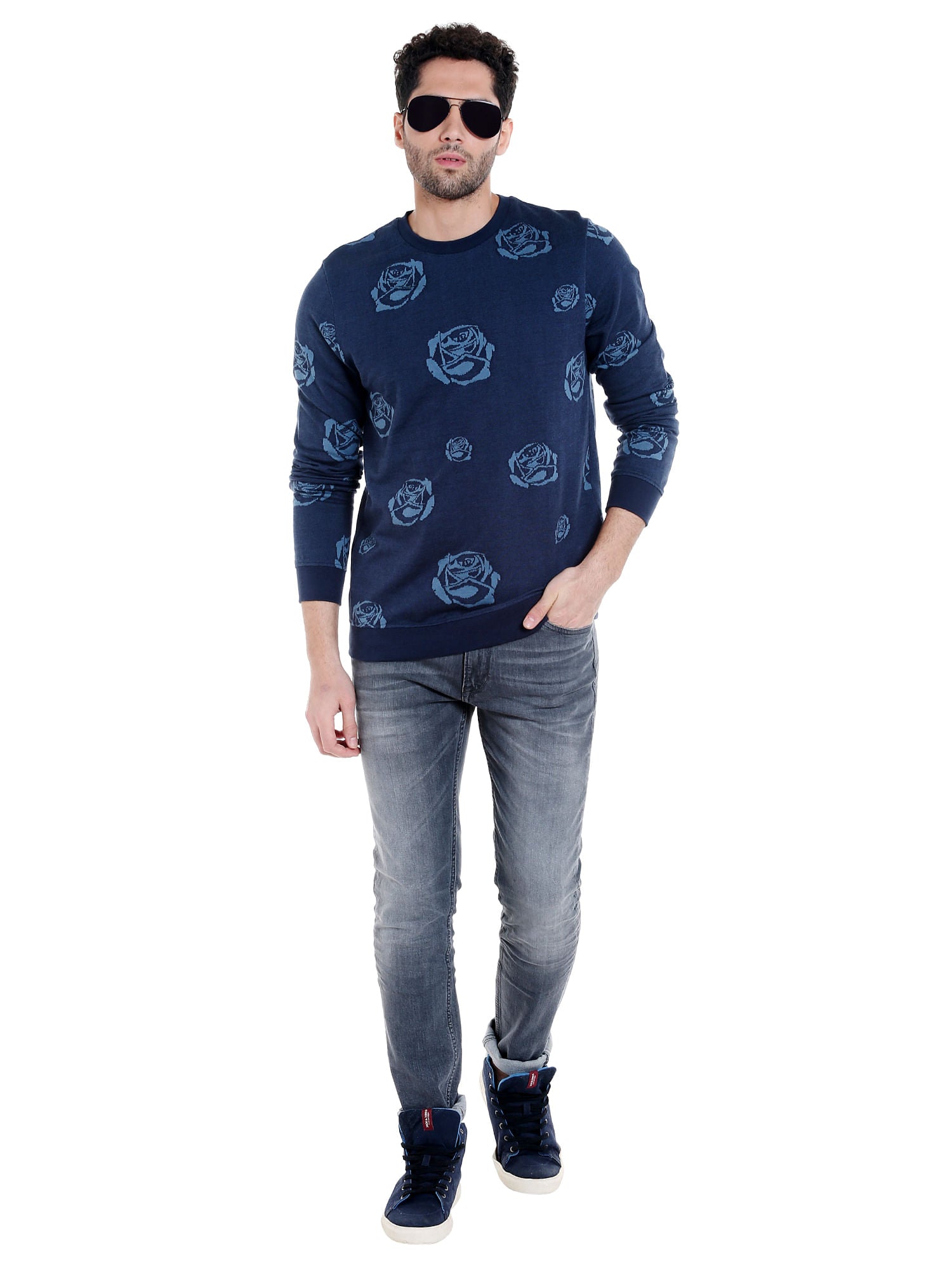 Blue Rose Print Sweatshirt