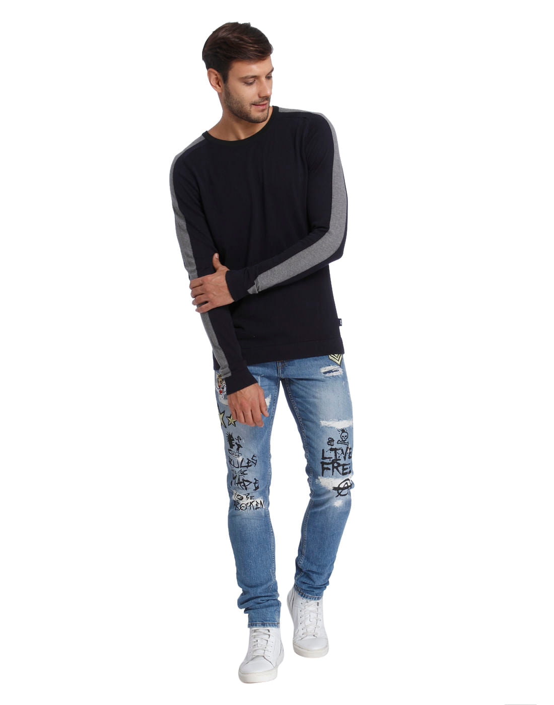 Blue Colourblocked Pullover