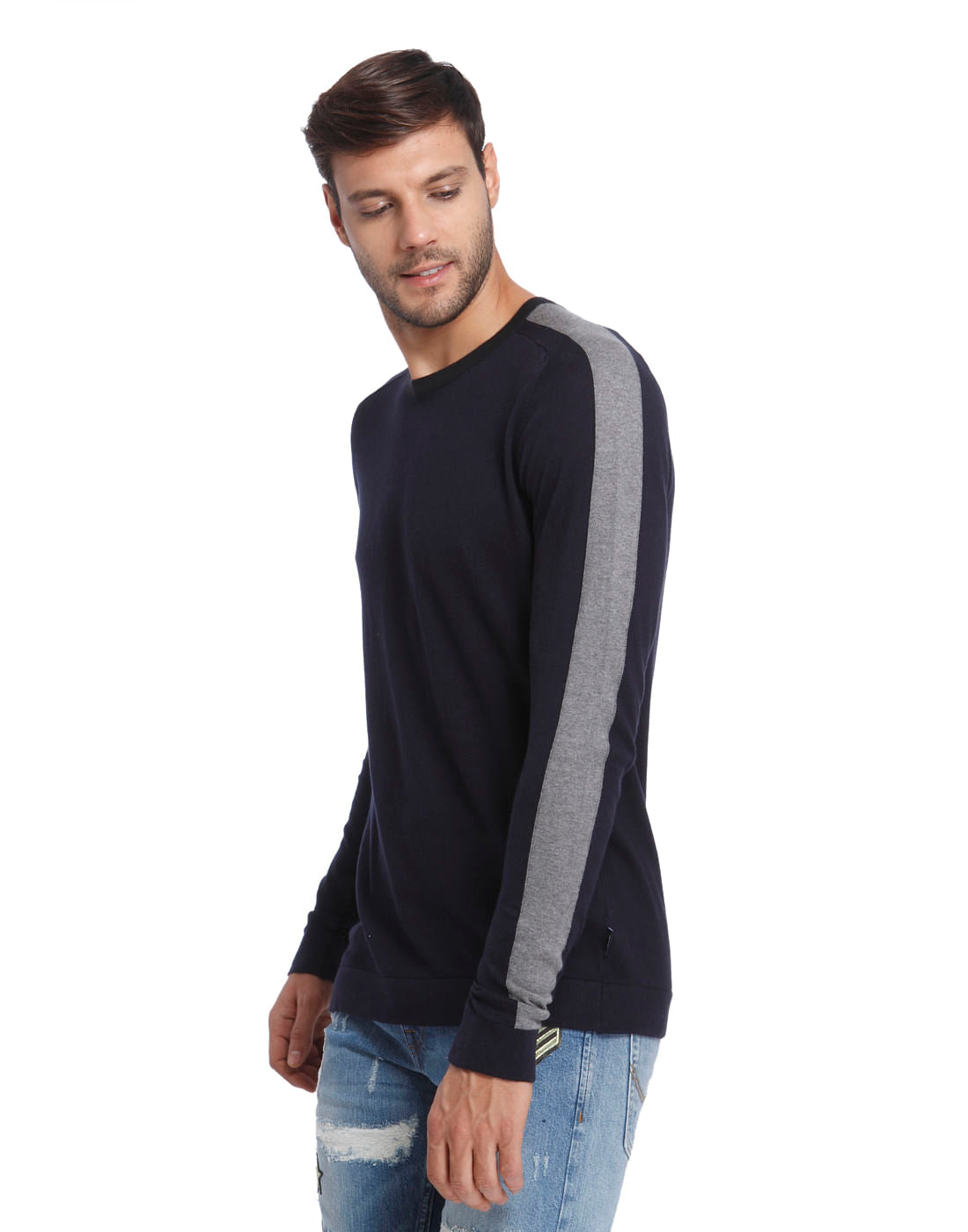 Blue Colourblocked Pullover