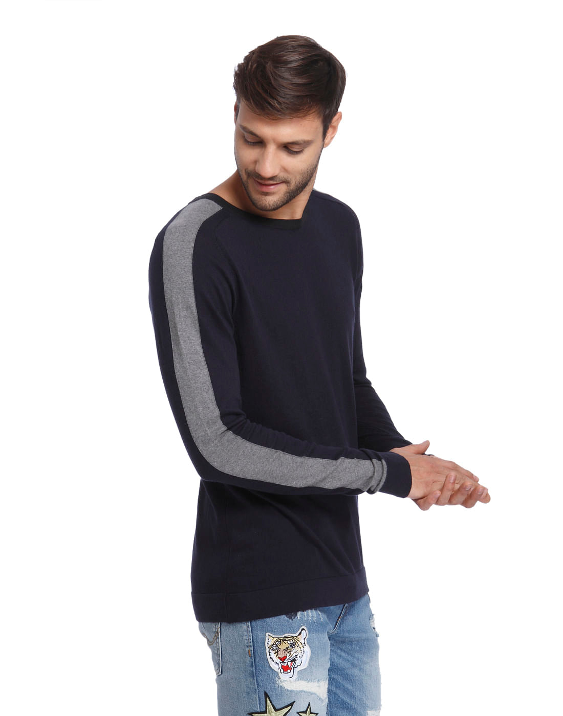 Blue Colourblocked Pullover