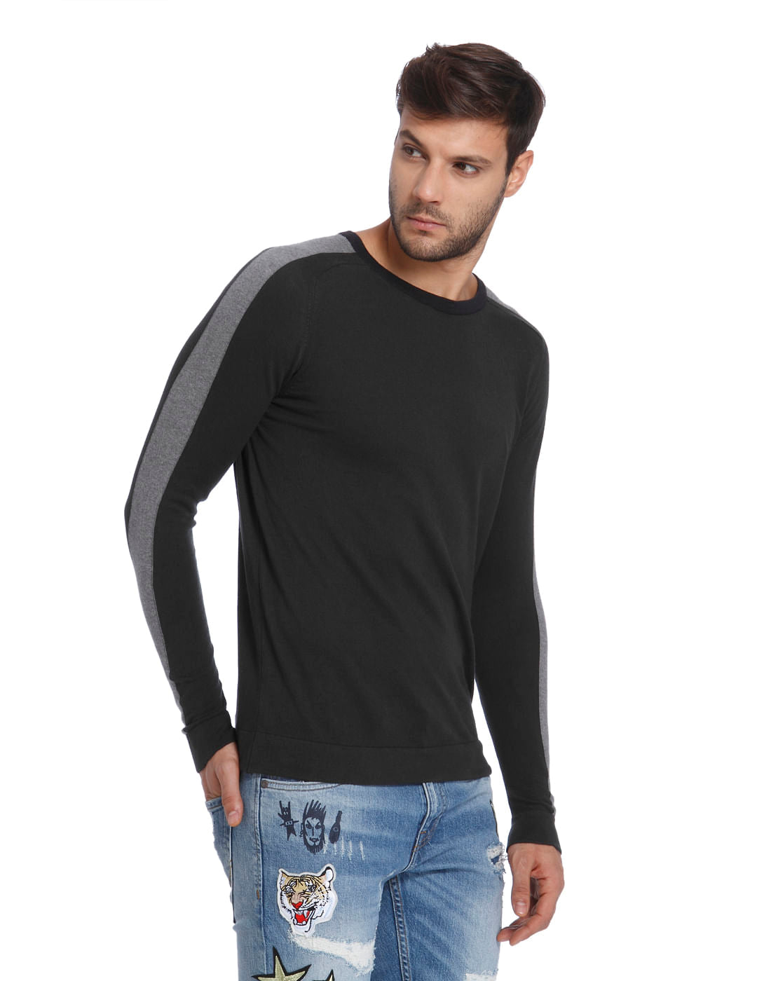 Black Colourblocked Pullover