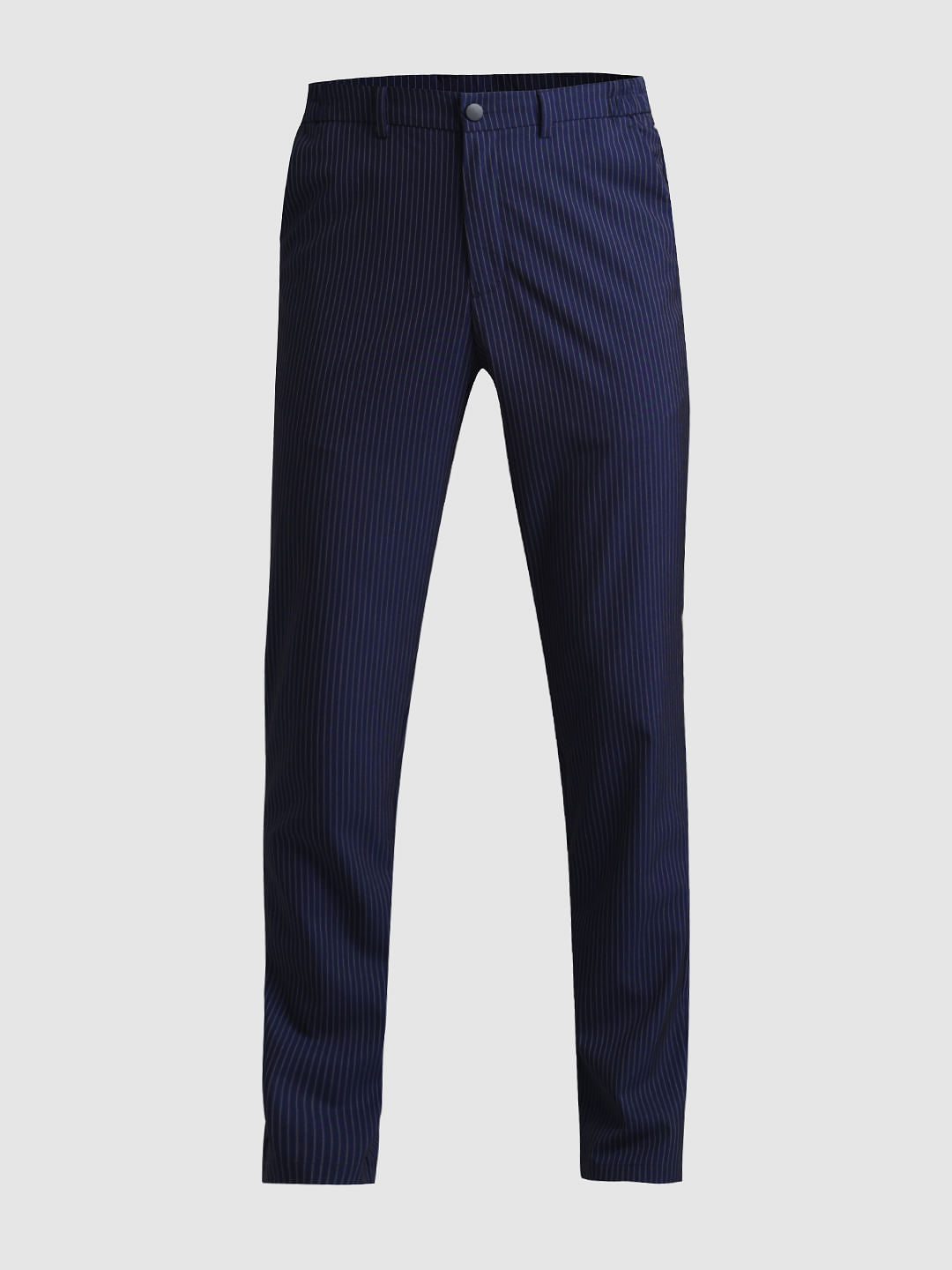 Navy Blue Mid Rise Striped Trousers