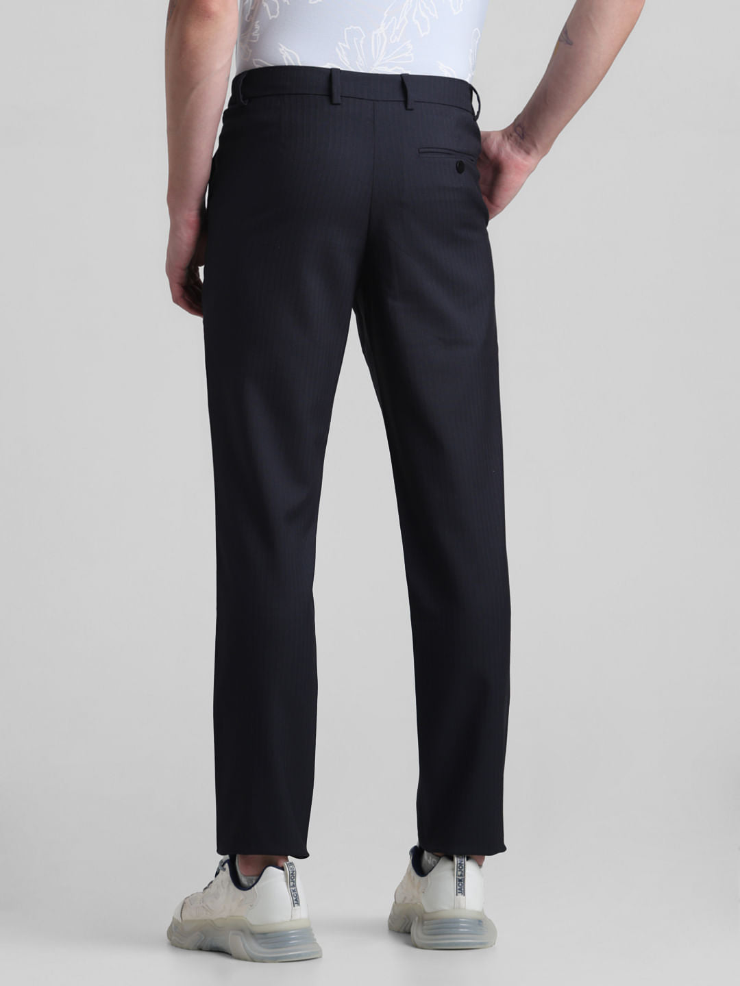 Navy Blue Mid Rise Printed Trousers