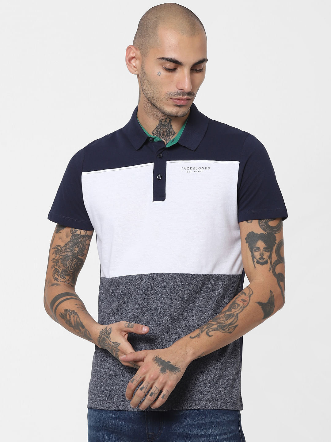 Blue Colourblocked Polo T-shirt