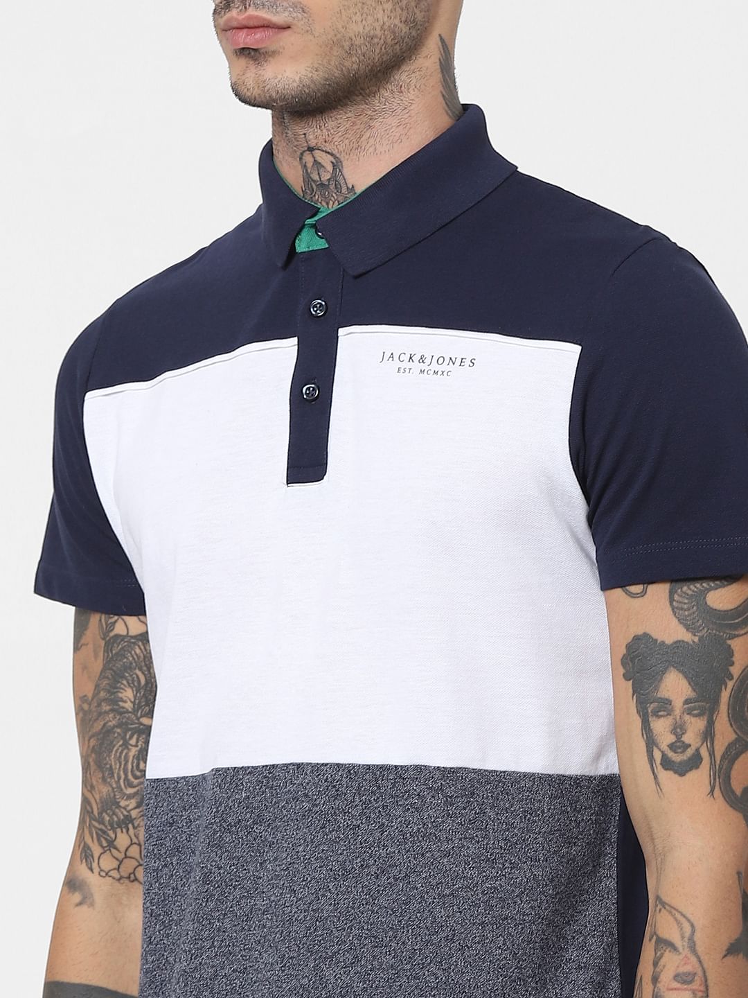 Blue Colourblocked Polo T-shirt