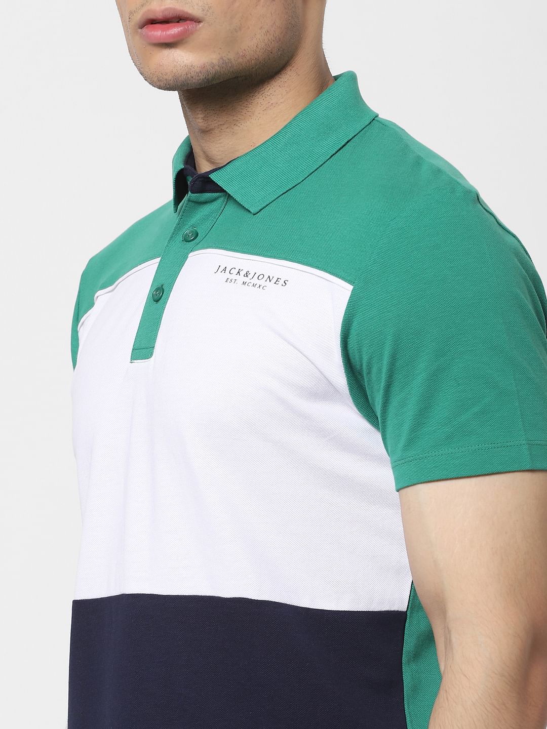 Green Colourblocked Polo T-shirt